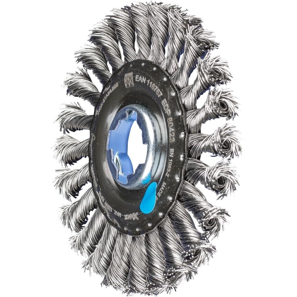 PFERD Round Brush, 115 x 12 mm, Knotted, 0.50 mm Stainless Steel Wire, X-Lock (22.23 mm), 43312036 - for Quick and Comfortable Tool Changes