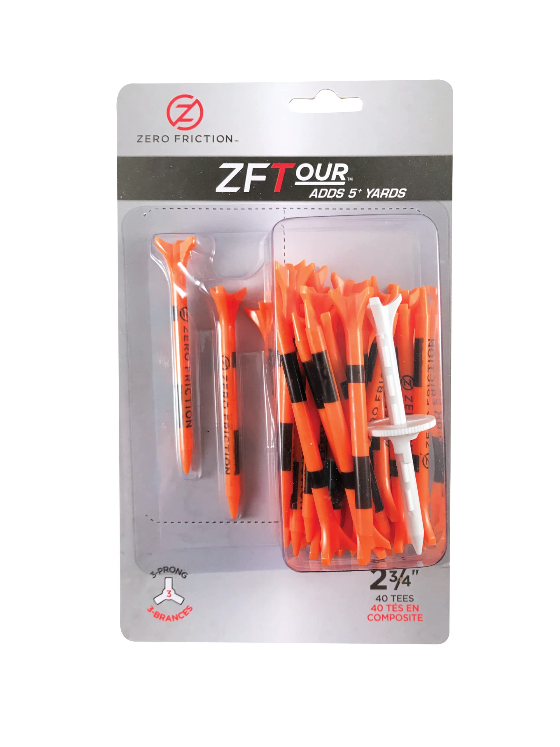 Zero Friction Unisex's Tour 3-Prong Golf Tees 30 Pack, 3-1/4 Inch Size, Orange, One, One Size, ZT15002