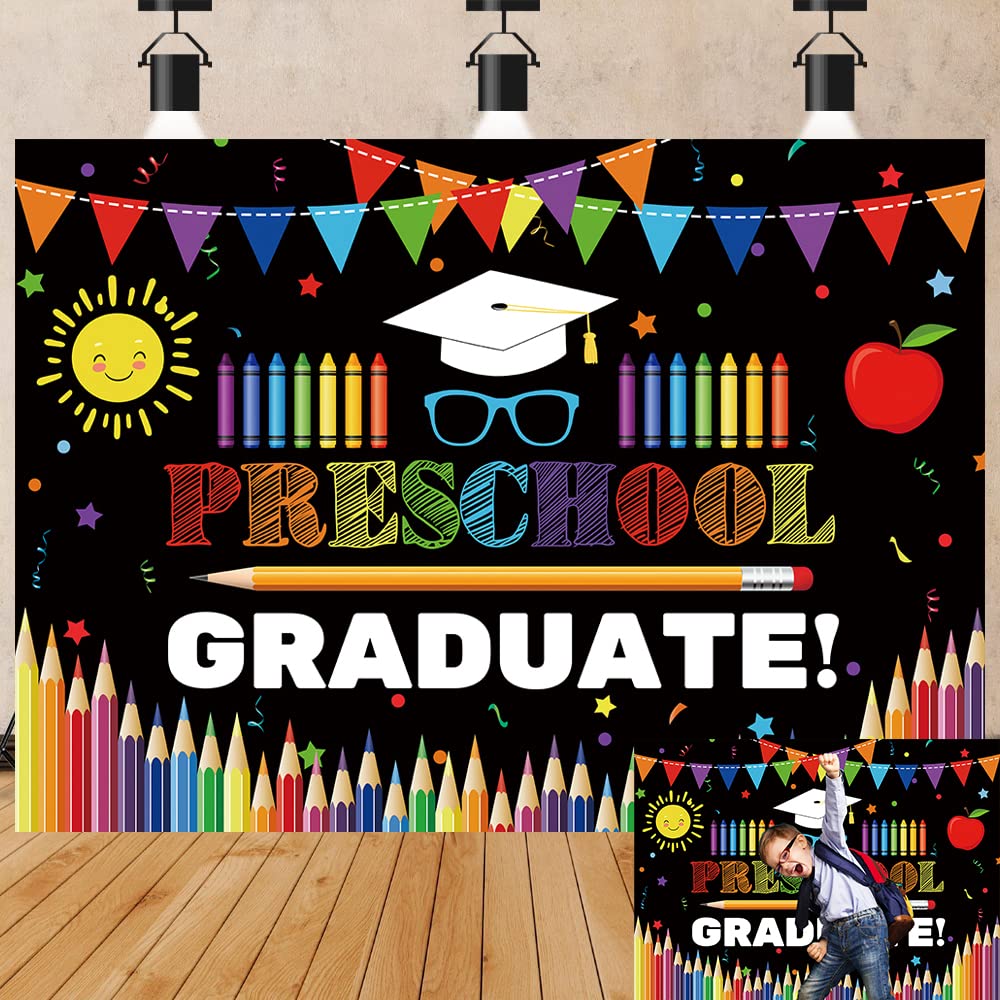 Preschool Graduate Backdrop Kindergarten Pre K Congrats 2026 Grad Graduation Congratulations School Background Kids School Prom Party Decorations Portrait Photo Booth Banner (Black, 8X6FT(94X70inch))