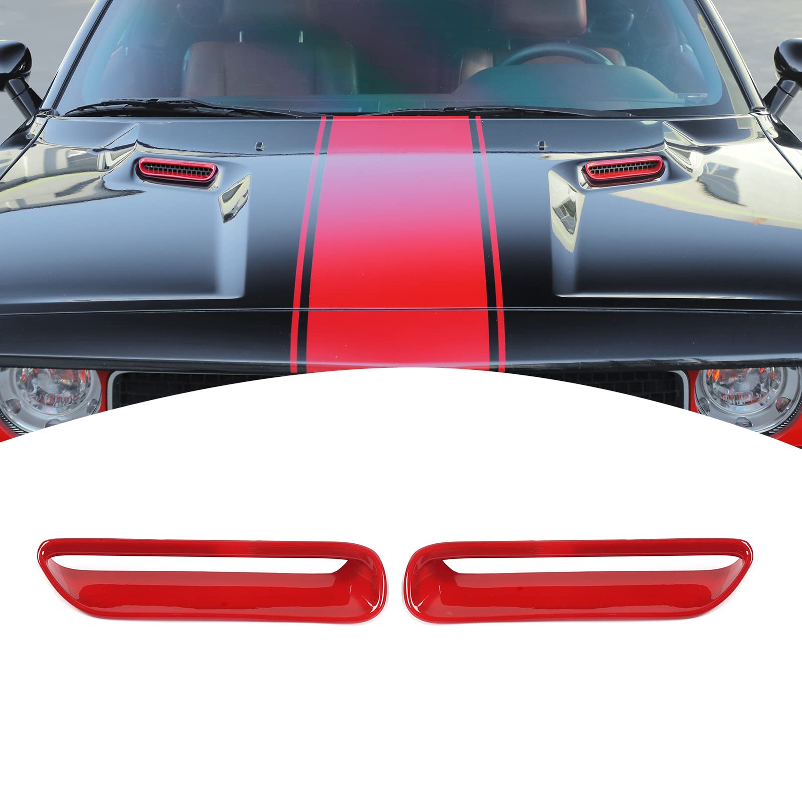 Photo 1 of PDKLIN for Challenger Hood Scoop Vent Cover Trim Bezel Red Compatible with Dodge Challenger 2009 2010 2011 2012 2013 2014 Red Exterior Accessories 2pcs