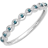 Dazzlingrock Collection 0.10 Ctw Natural Round Blue Diamond 9 Stone Minimalist Stackable Wedding Ring for Women in 925 Sterling Silver