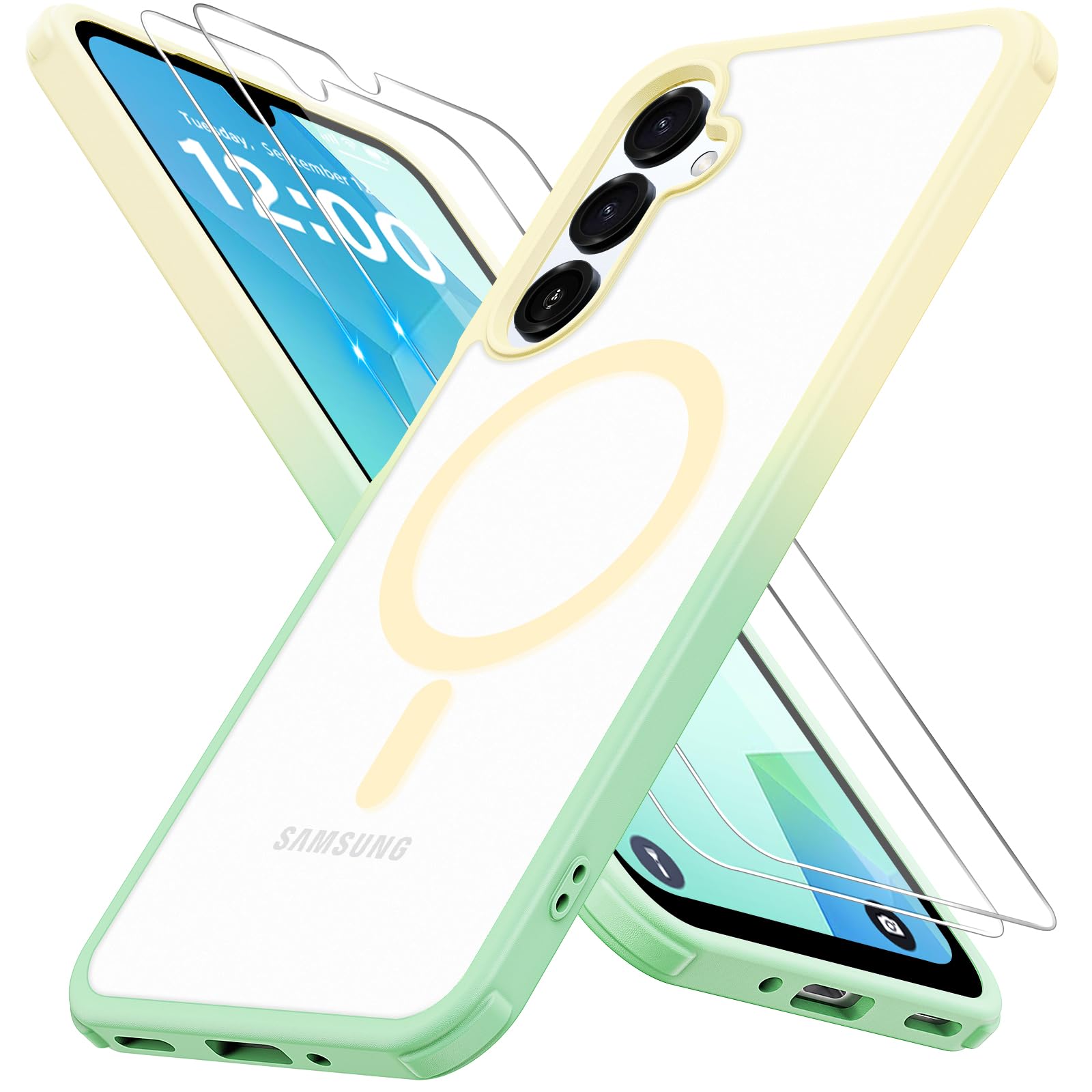 Iokmax for Samsung Galaxy A16 5G Case with 2X Screen Protector, Magnetic Military Grade Shockproof Case Translucent Back Slim Rugged Bumper Cover for Galaxy A16 5G Phone Case-6.7 inch, Gold-Green