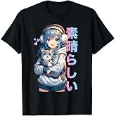 Cute Anime Girl with a Cat for Cat Lover Kawaii Otaku Manga T-Shirt
