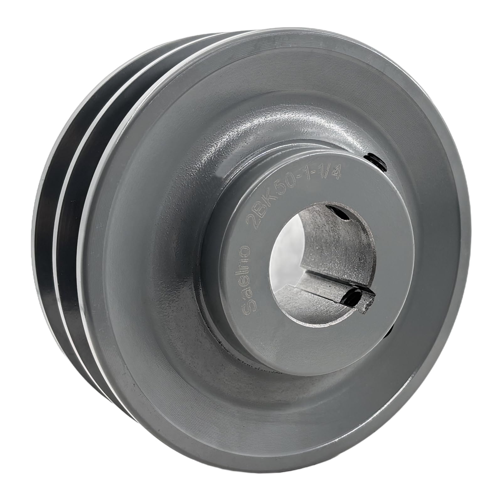 Photo 1 of Saelno 2BK50-1-1/4 Double Groove Pulley,v Belt Pulley 1 1/4 inch bore 4.75" OD,Motor Pulley Cast Iron for A AX B BX 4L 5L V-Belts,2BK50X1-1/4 Sheaves