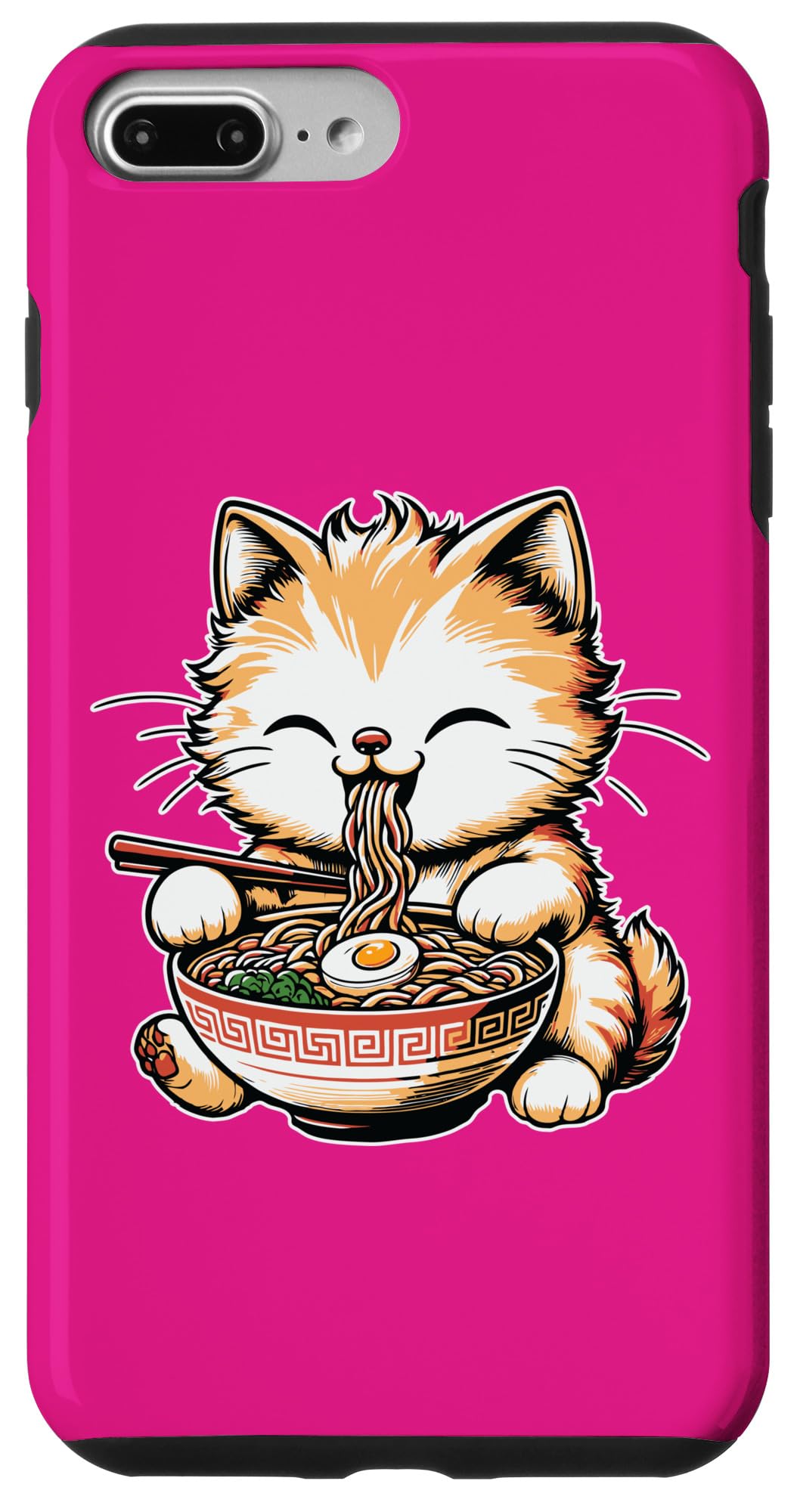 iPhone 7 Plus/8 Plus Cute Funny Cat Eating Ramen Retro Japanese Noodles Kawaii Case