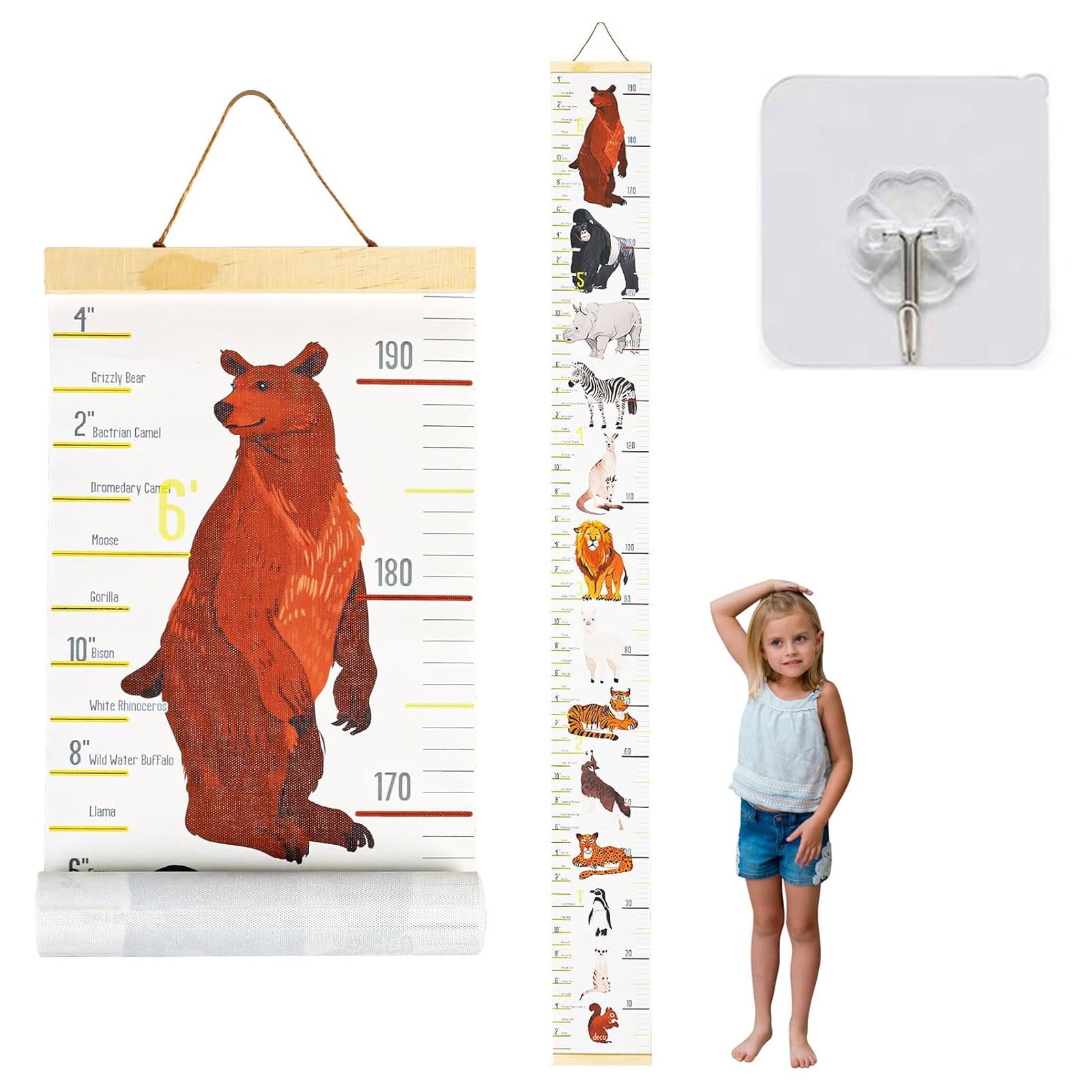 Baby Kids Height Chart, Kids Height Growth Chart, Wall Hanging Measuring Ruler for Kids, Handing Ruler Wall Decor for Kids, Children's Height Chart, for Bedroom Nursery Wall Decoration, 20 x 195cm