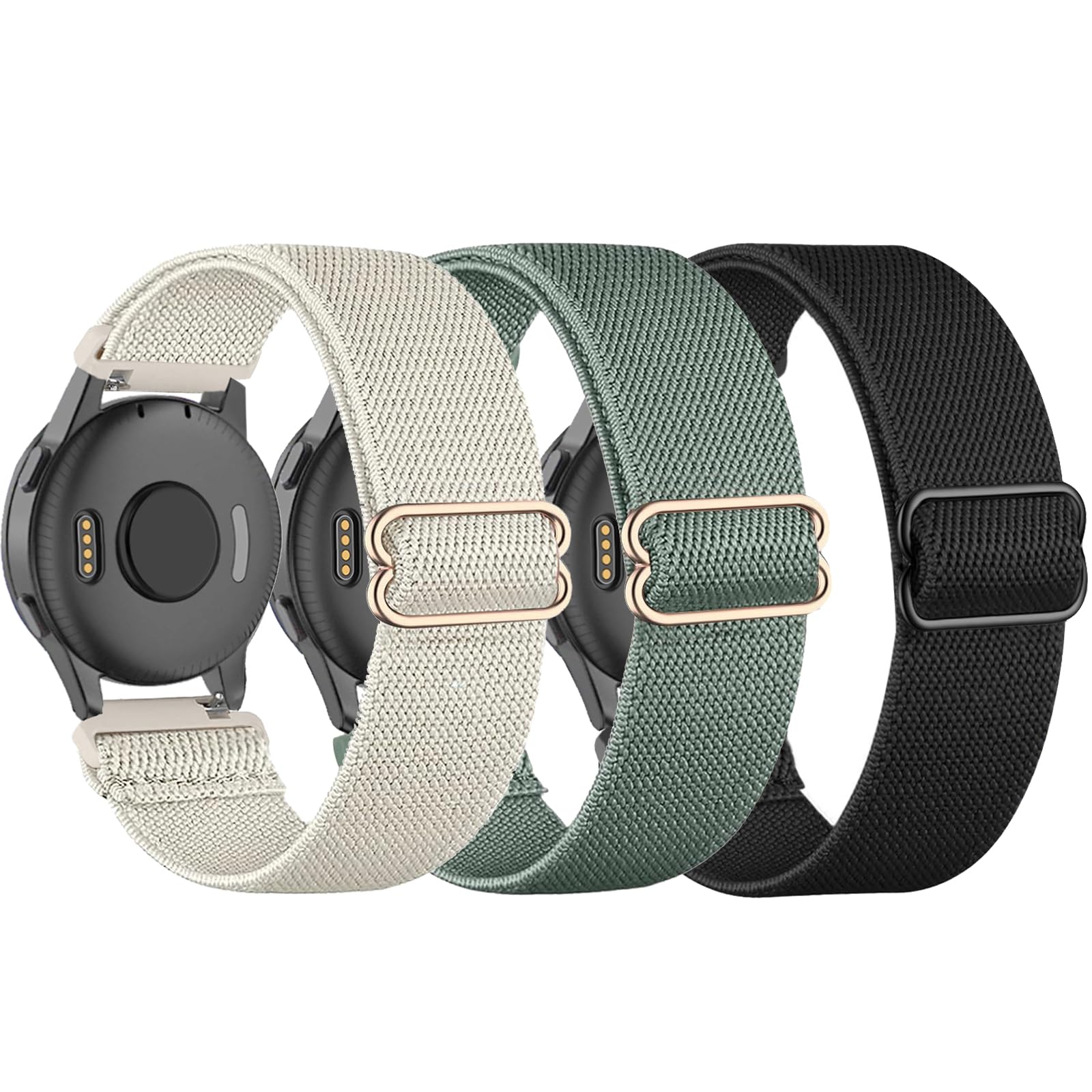 TUCOMO Pack of 3 Elastic Nylon Wristbands Compatible with 20 mm Garmin Venu Sq/Venu Sq 2/Venu 2 Plus/Venu, Loop Stretchy Watch Strap for Garmin Vivoactive 5 / Vivoactive 3 / Vivomove HR Men Women