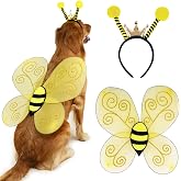 Wodison Bee Dog Headband and Wings Costume Set, Bee Wings Headband Accessories for Large Dog Halloween Christmas Birthday Festival Party Cosplay