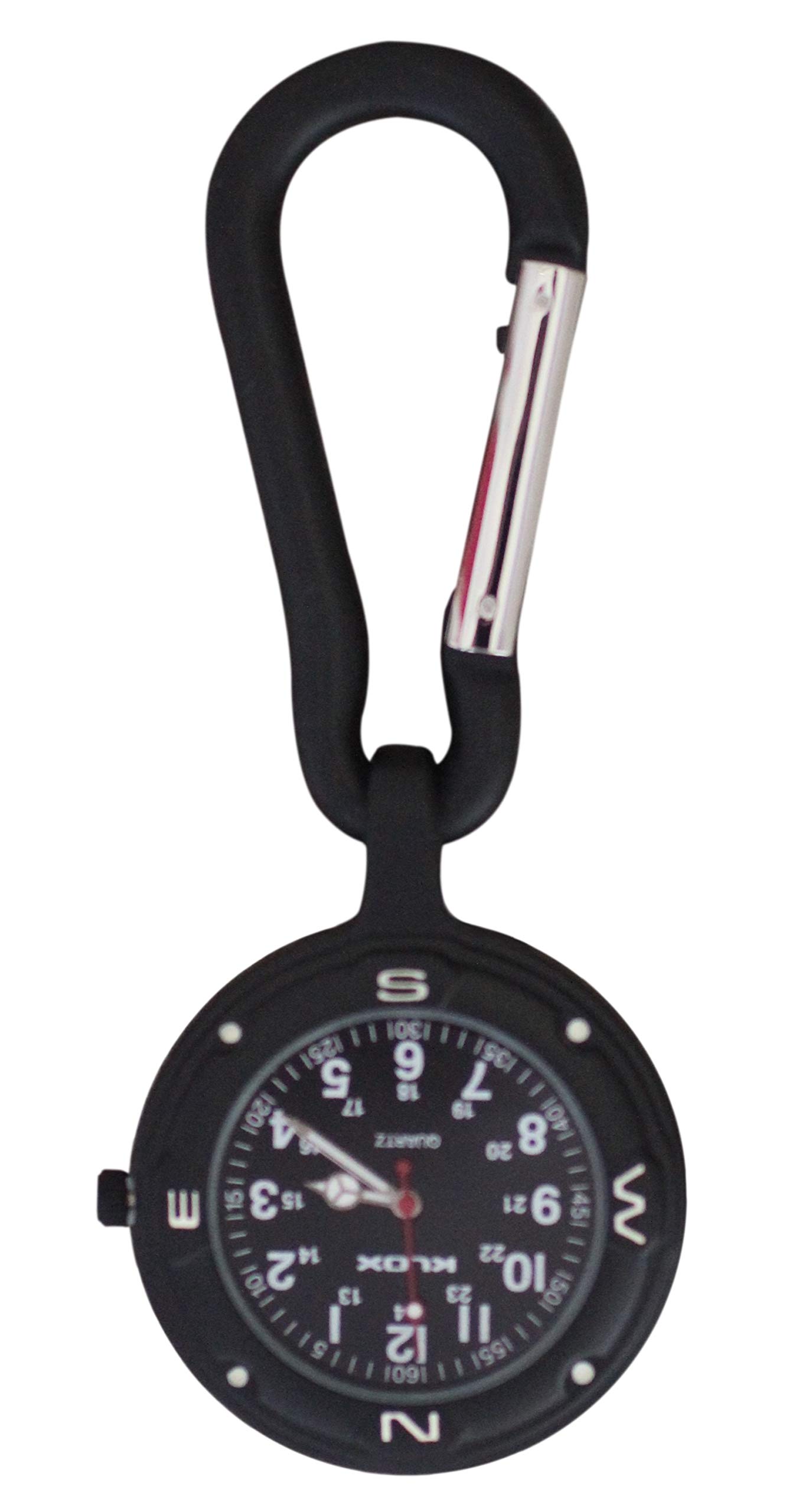 Klox Black Clip On Carabiner Black Face FOB Watch, Pocket Watch for Doctors Nurses Paramedics Chefs Sports