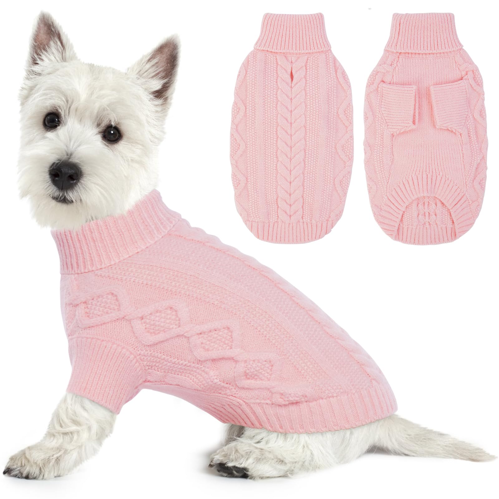 Lelepet Dog Jumpers Winter Dog Pullover, Knitted Warm Turtleneck Dog Christmas Sweater for Cold Weather, Soft Dog Knitwear for Small Dogs Boys Girls Pet Vest Outfit Cat Sweater, Pink, S