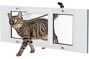 SAKSUN Cat Door for Window Weatherproof: Aluminum Frame Flap Pet Door Fit Window Insert - Easy Adjustable to Quick Fit Windows Width 31"-36" - 4 Secure Lock Modes with Magnetic Closure for Cats Dog