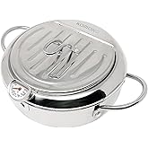 KOMONG Deep Fryer Pot (°F), Japanese Tempura Small Deep Frying Pot with Fahrenheit Thermometer, 304 Stainless Steel Deep Fryer with Oil Draining Rack for Tempura chips, Fries, Fish, and Chicken