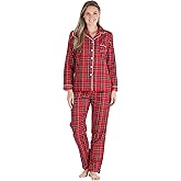 PajamaMania Women's Cotton Flannel Long Sleeve Button-Down Pajamas PJ Set