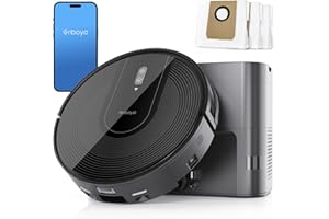 Enboya D60+ Robot Vacuum Cleaner with Self-Empty Base, Stores up to 85 Days of Dust, Powerful 9000Pa Suction, Wi-Fi/App/Alexa Control, Robotic Vacuum Ideal for Hard Floors,Pet Hair and Low Carpets