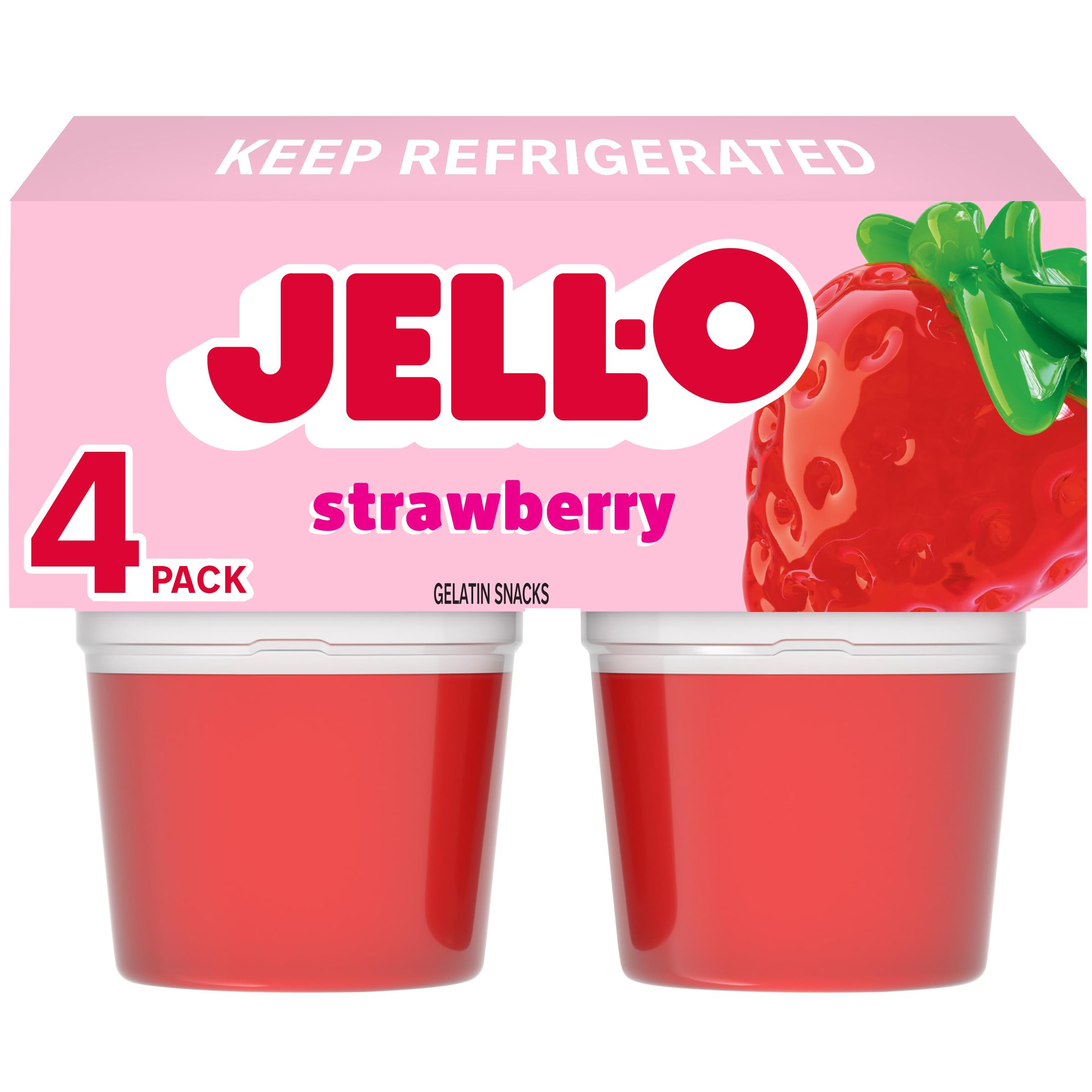 Jell-O Original Strawberry Artificially Flavored Ready-to-Eat Gelatin Snack Cups, 4 ct Cups