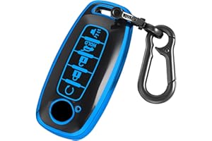 Kirsnda Key fob Cover case with Metal Keychain Compatible with Nissan,Soft TPU Protection Key Shell/Skin,5 Buttons Compatible with 2023 2024 Pathfinder Rogue Remote Key(Blue)