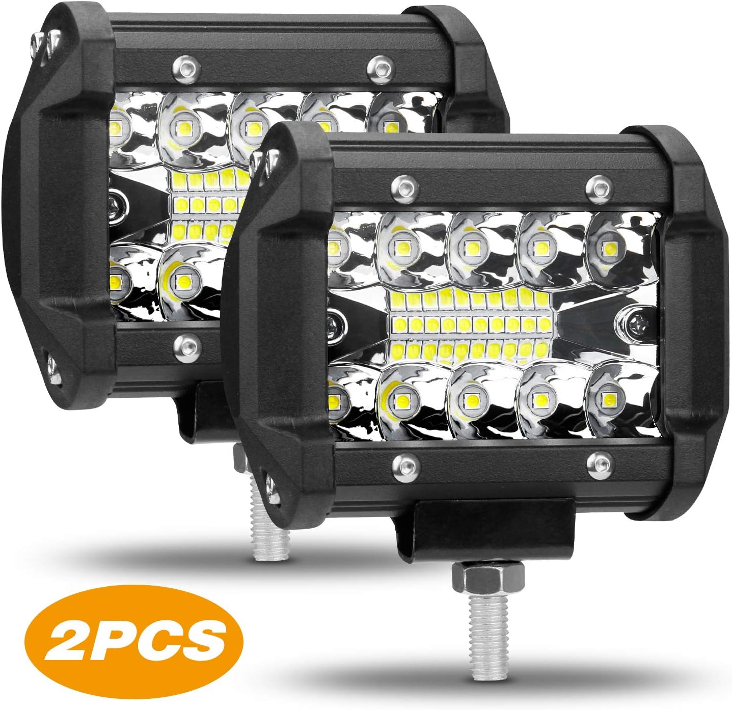 LED Pods Light Bar 2 PCS, innislink 4 Inch 120W Off Road Driving Fog Lights Waterproof 5050 SMD Triple Row Spot Flood Combo Beam LED Cubes Lights with Adjustable Bracket for Truck Boat Jeep Pickup SUV