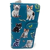 Shag Wear Kitten Garden Large Cat Wallet for Women and Teen Girls Vegan Faux Leather Teal 7"