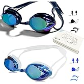 PHELRENA Swimming Goggles 2 pack, Professional Kids Swim Goggles Anti Fog UV Protection Clear Vision No Leaking for Men Women
