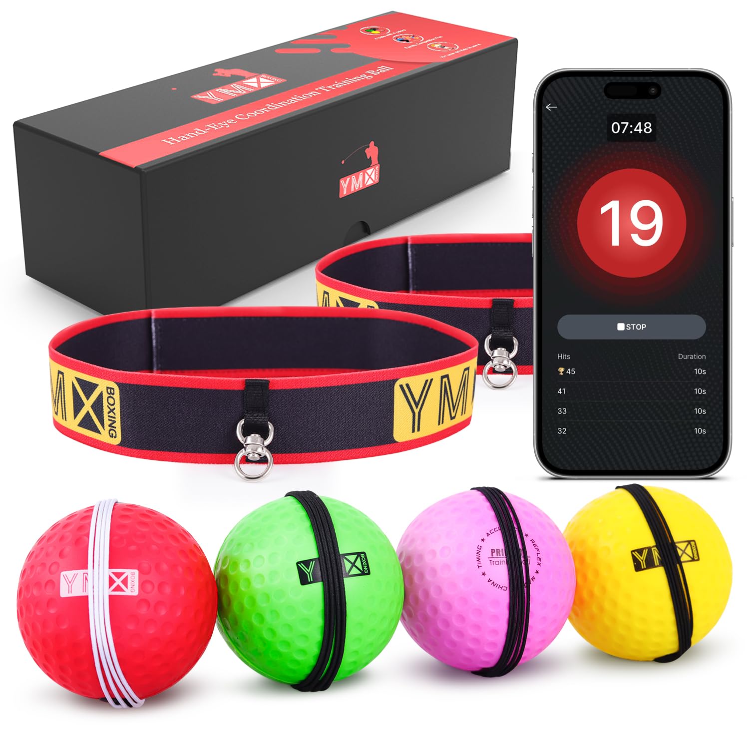 YMX BOXING Ultimate Training Ball Set - 4 Reaction Ball Plus 2 Adjustable Headband, Great for Reflex, Timing, Accuracy, Focus and Hand Eye Coordination Training for Boxing, MMA