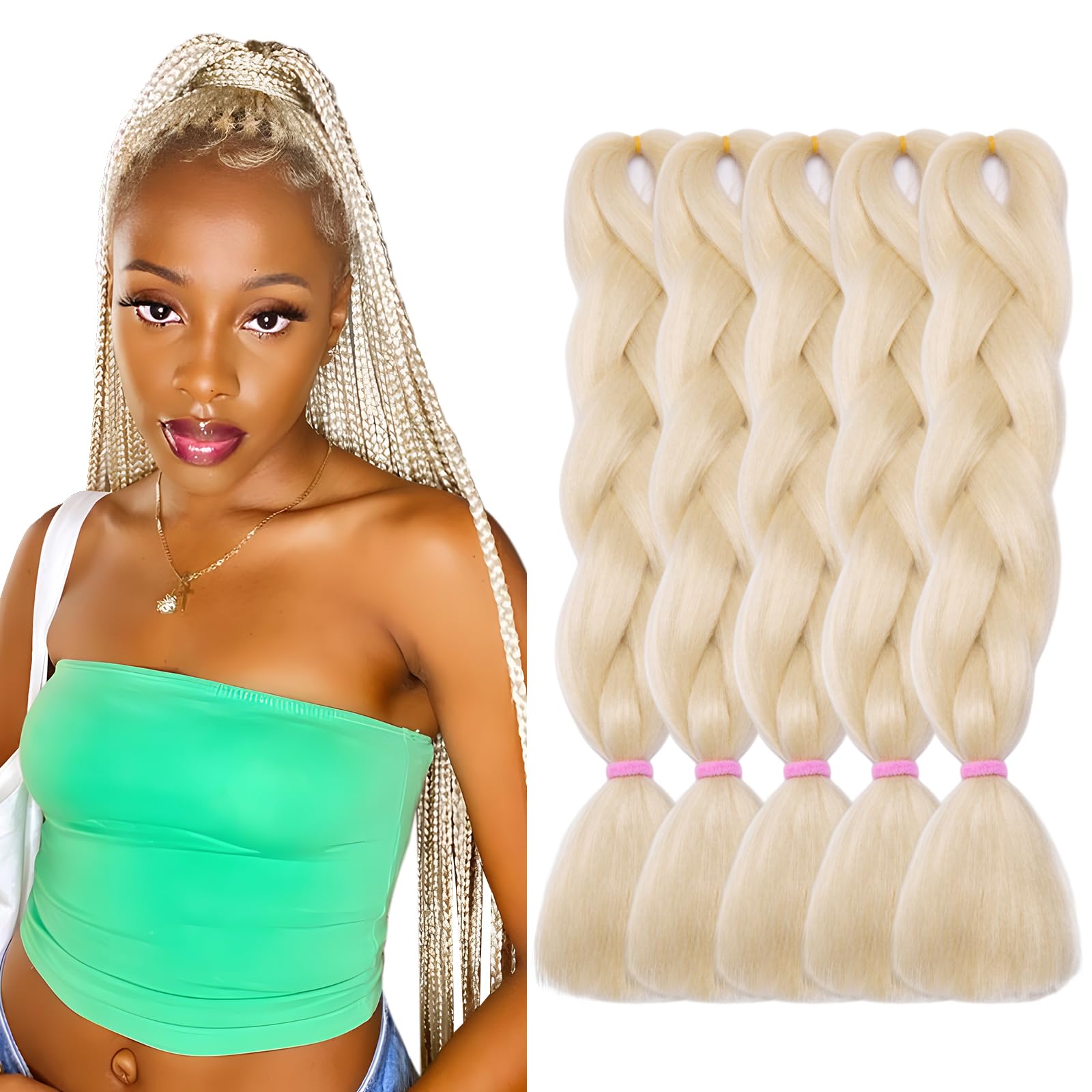 Ombre Colors Braid Hair Afro Braiding Hair Extensions 24 Inch 4 Tone for Women Twist Crochet Braids 5 Bundle Bleach Blonde