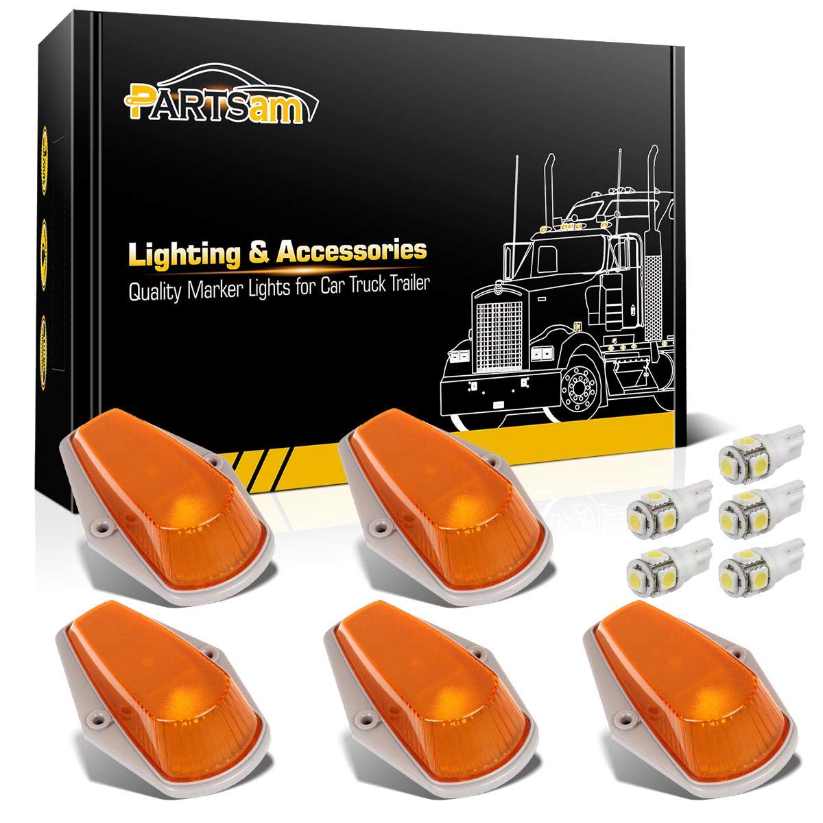 Photo 1 of Partsam 5pcs Top Cab Marker Roof Running Light Amber Cover Lens 15442 + 5X 5050 T10 194 LED Bulbs Compatible with Ford F-150 F-250 F-350 1973-1997 F Series Pickup Super Duty Trucks.