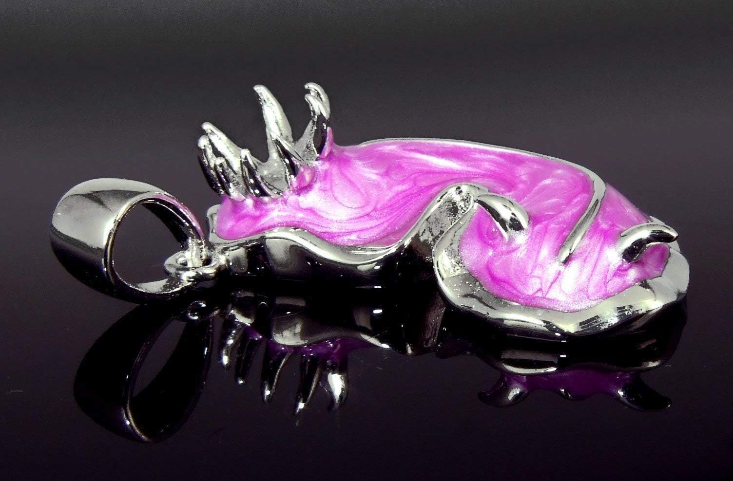 Sterling Silver Rhodium Plated Hand Painted Purple swirl Enamel 3D Nudibranch Sea slug Pendant Necklace