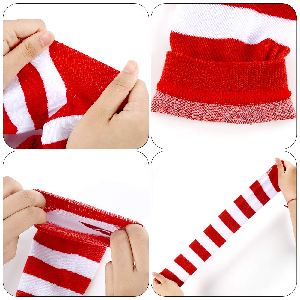 BigOtters Red and White Striped High Knee Socks, Including Candy Cane Knee Socks and Long Arm Warmer Gloves Crazy Outfits for Girls Women Holiday Themed Party, Cheerleading, Sports Costume