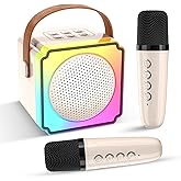 Mini Karaoke Machine for Kids and Adults,Portable Bluetooth Karaoke Speaker with 2 Wireless Microphones, Kids Karaoke Machine for Home Party,Birthday Gifts for Girls Boys（Beige）