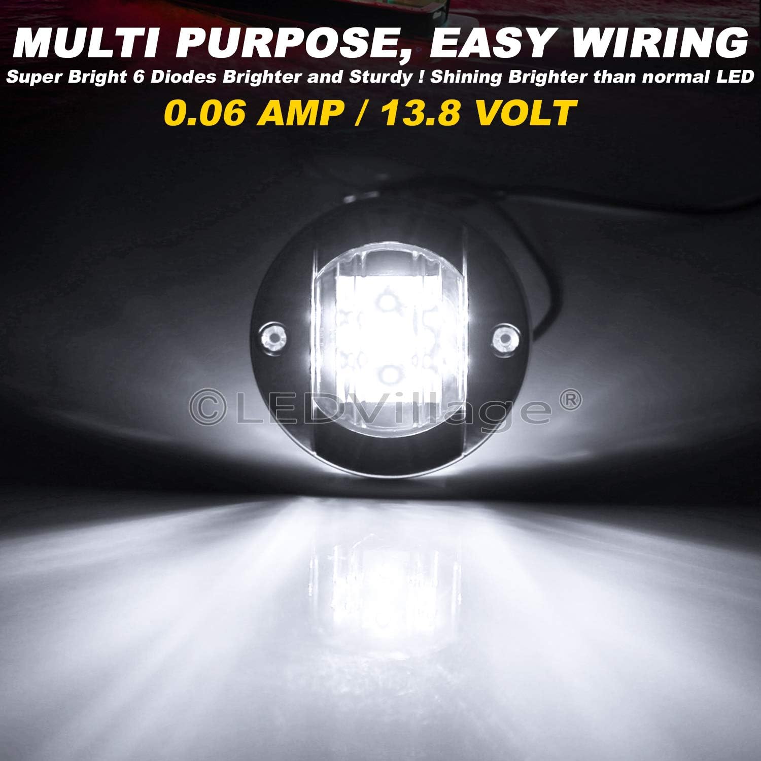 [Pack of 4] 3 Inch Ledvillage White LED Round Marine Navigation Lights with Chrome Base 6 Diodes Stern Anchor Lamp Transom Mount for Trailer Boat Truck Kayak Cab Skeeter Universal 12V DC Waterproof OT