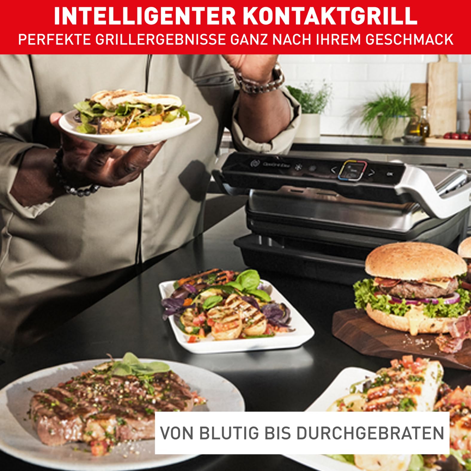 Tefal OptiGrill Elite XL Kontaktgrill, 16 Programme, Digitales Display mit Garstufenanzeige, abnehmbare XL-Platten, Grillboost-Funktion, intuitive Bedienung, Elektrogrill, Edelstahl, GC760D12 8