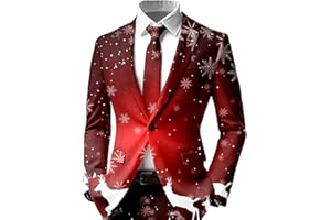 Men's Christmas Suit Jacket Xmas Snowflake 3D Printed One Button Blazer Slim Fit Holiday Party Prom Jackets Outfit