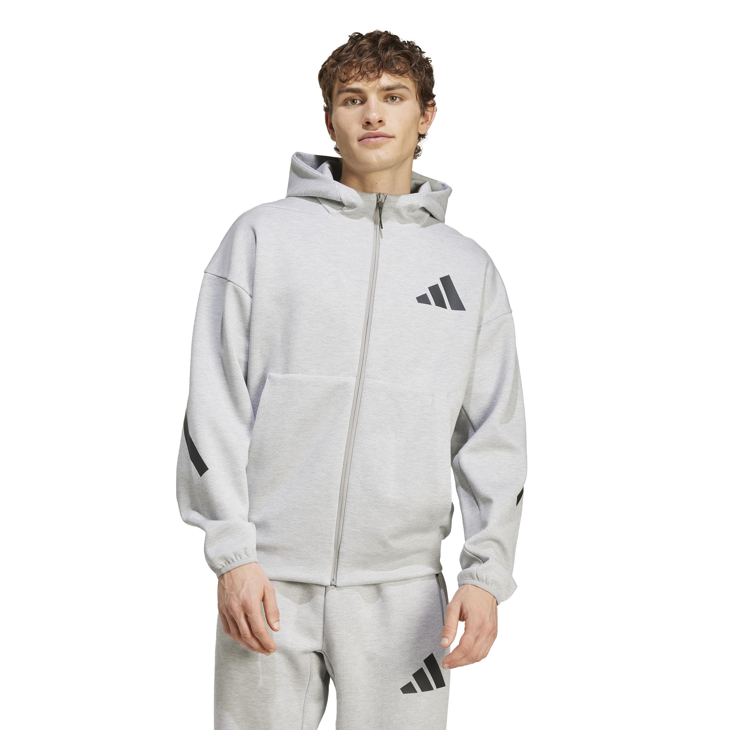 adidas Men’s Z.N.E. Full-Zip Hoodie, Medium Grey Heather, X-Small