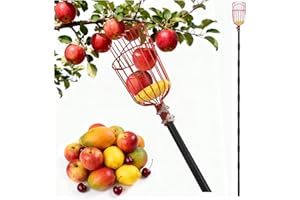 RDSXIVE Fruit Picker Pole with Basket Telescoping, 12.5Ft Adjustable Fruit Picker Tool with Fruit Picker Basket, Apple Picker Pole for Citrus Peach Pear Cherry Fig Avocado Mango, Fruit Grabber for Harvesting