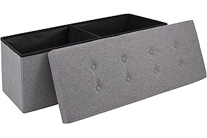 GLAXYFUR 43 Inches Folding Storage Ottoman Bench, Storage Chest, Footrest for Entryway, Living Room, Holds up to 660 lb, Light Grey