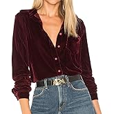 R.Vivimos Womens Winter Velvet Long Sleeve Button Down Casual Tops Shirts