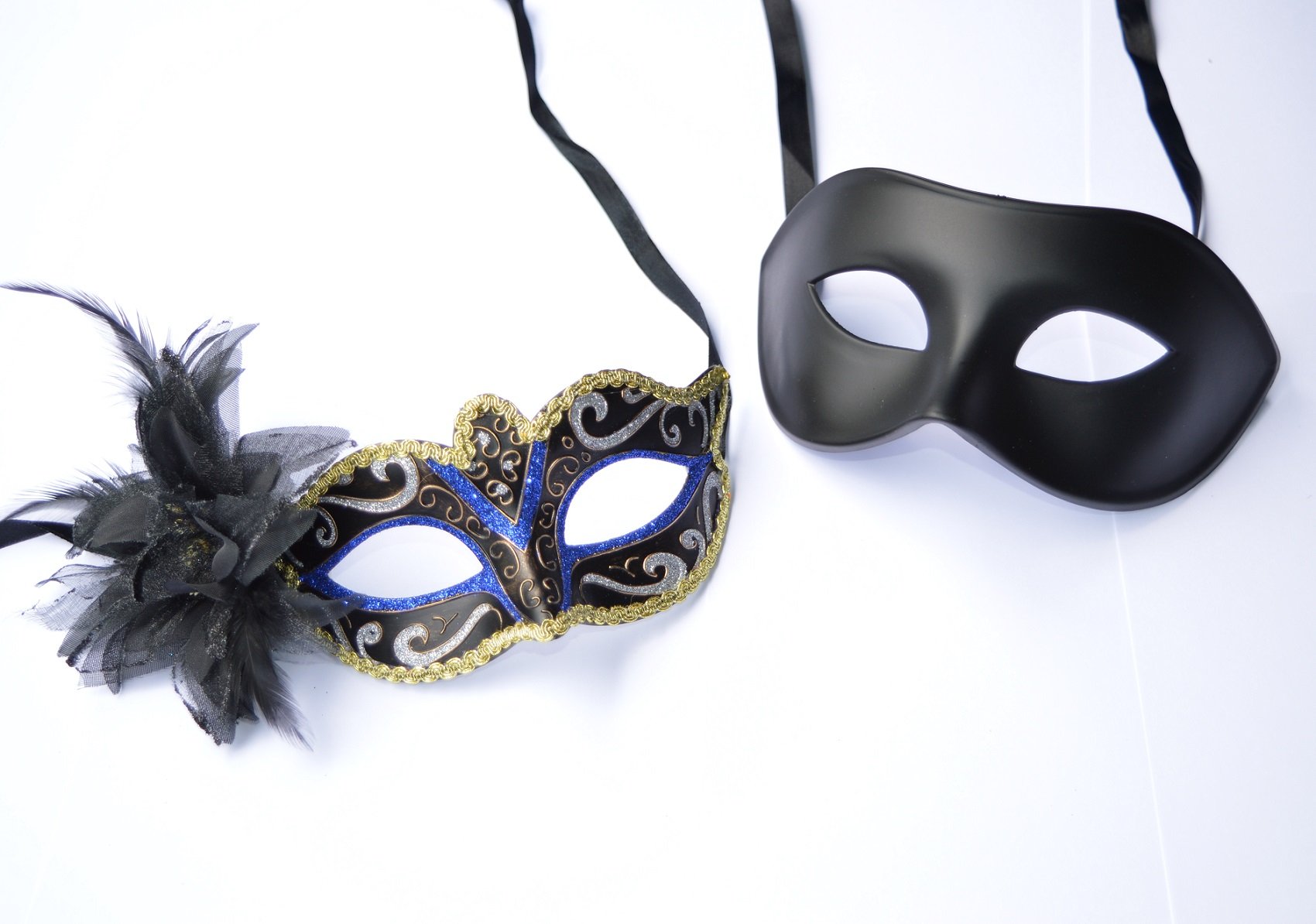 FHS Blue & Men Black - His & Hers Venetian Masquerade Masks for Couples