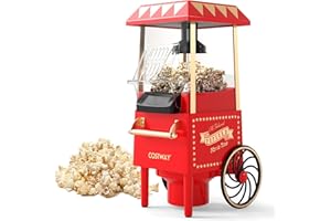COSTWAY Retro Hot Air Popcorn Maker 1200W, Oil-Free & Fat-Free, Makes 12 Cups, Countertop Popcorn Machine with Kernel Measuri