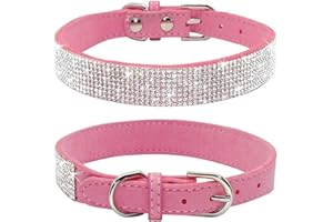 Haoyueer Rhinestone Dog Collar, Cute Dazzling Sparkling Soft Suede Leather Dog Cat Rhinestone Collar Crystal Diamond Pet Dog Puppy Collar(Pink,L 38-46 cm)