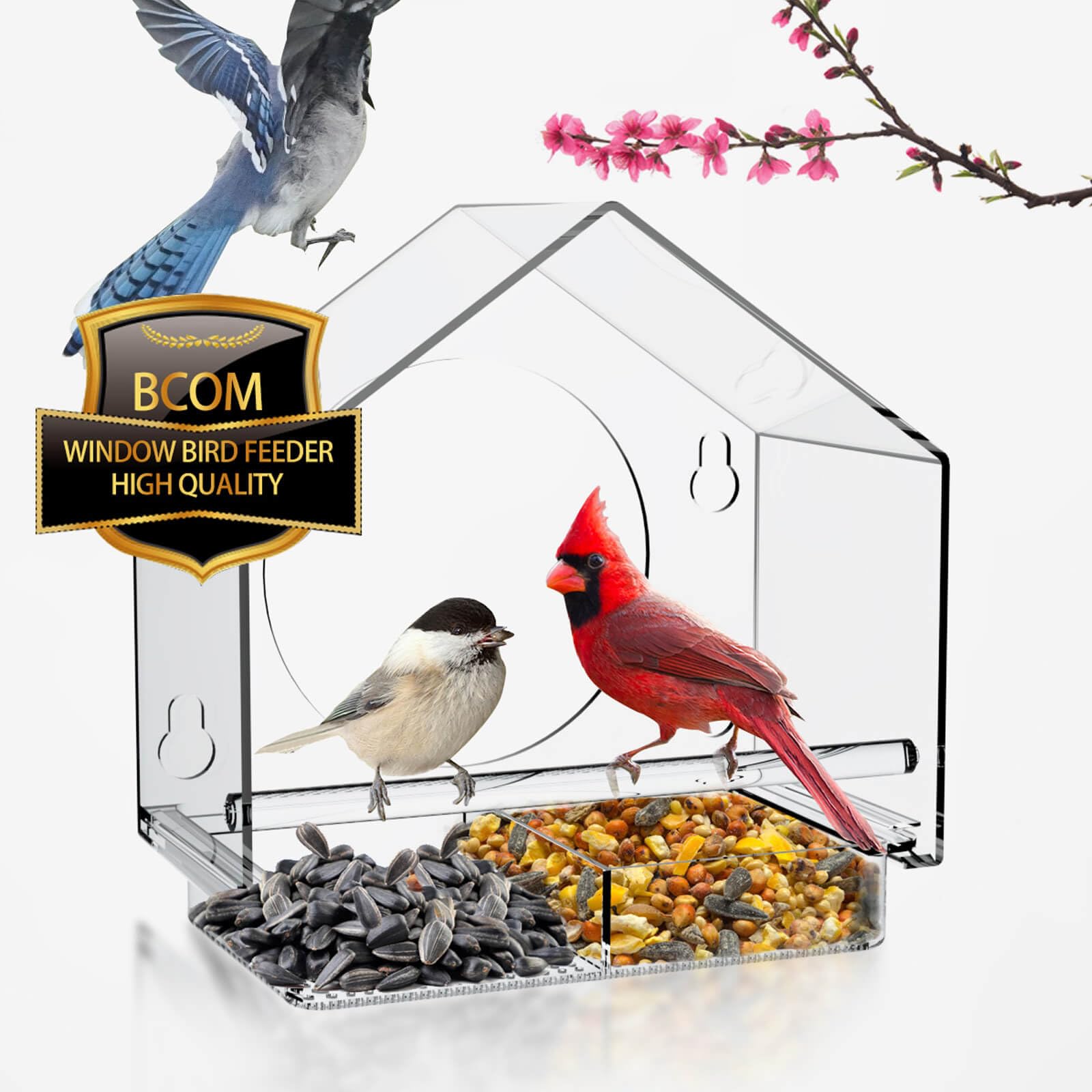 Photo 1 of Window Bird Feeder, BCOM Clear View Window Tray Bird Feeder with Strong Suction Cups, Bird Watching for Cats, Easy to Clean, Outdoor Birdhouse, Idea Gift for Bird Lovers & Elderly, Transparent