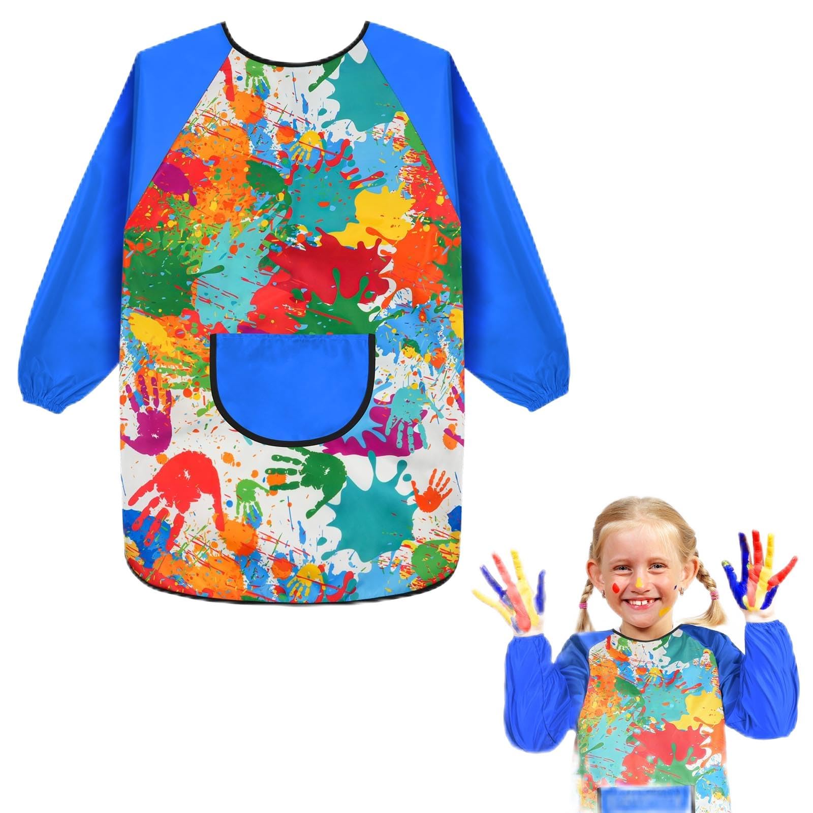 Ainiv Kids Art Aprons for Age 6-12 Years Girls Boys, Waterproof Graffiti Painting Aprons Long Sleeves with Pockets, Kids Painting Smock Toddler Children, Kids Aprons for Painting Craft School Eating