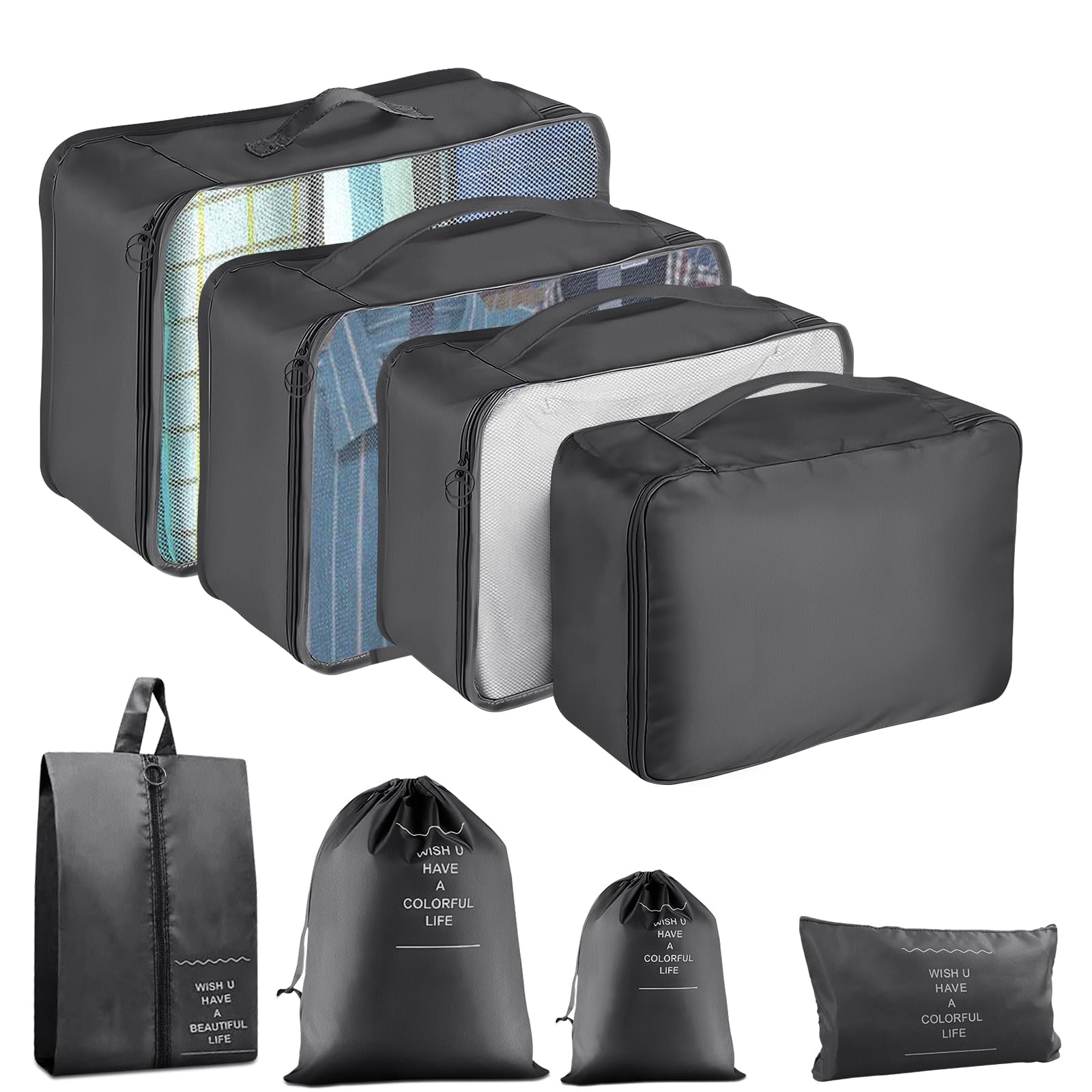 Photo 1 of YEEYAA 8 Set Packing Cubes for Suitcase, Packing Cubes for Carry on Suitcases, Luggage Organizer for Travel Essentials, Large Mesh Luggage Bag for Suitcases
