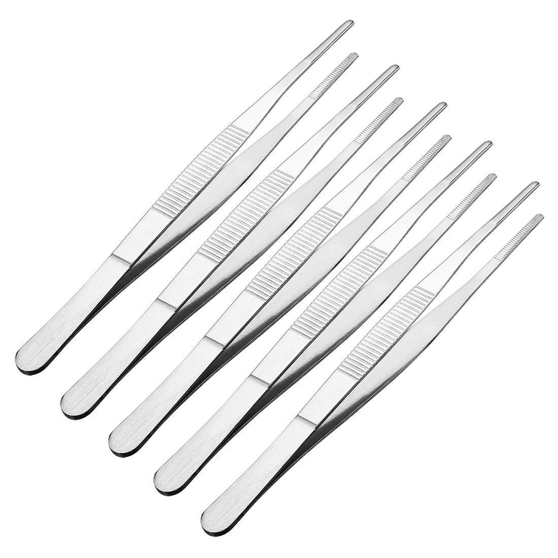 Sourcingmap 5 Pcs 7-Inch Stainless Steel Straight Blunt Tweezers Serrated Tip Daily Garden Tool