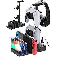 KAFRI Headphone and Controller Stand with USB A&C Charger, Desk Gaming Accessories Headset Holder with USB Charging Port and 