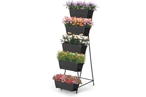 FOGEIN 5 Tier Vertical Raised Garden Bed Planter Box, Vertical Raised Bed with Drainage Holes for Indoor Outdoor Herbs Flowers Vegetables Plants, Grey
