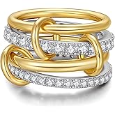 TLY Gold Silver Stackable Rings for Women Mixed Metal Interlocked Statement Ring Stack 14K Gold Plated Cubic Zirconia Fashion Two Tone Connected Bands Size 4-11 Valentines Day Jewelry gifts