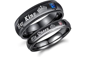 IFLYTREE 2pcs Set of His and Her Matching Promise Rings for Couples Black Stainless Steel His Queen & Her King Wedding Engagement Annivesary Bands Couples Rings Anniversary Valentine's Jewelry Gifts