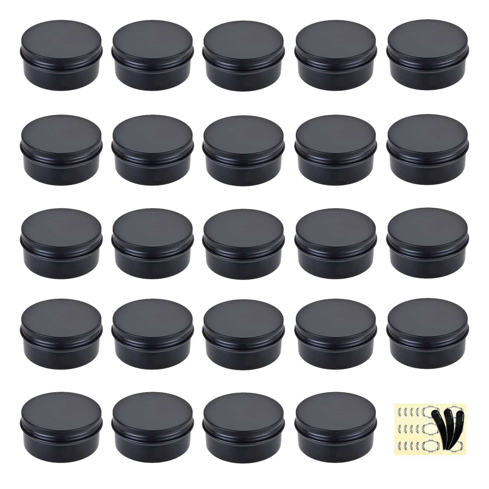 Aluminum Tin Jars, Yalbdopo 24Pcs 10Ml Round Metal Empty Cosmetic Containers Sample Pots with Screw Cap Lid for Cream, Lip Balm, Cosmetic, Candles, DIY Crafts, Spices, Makeup Travel Storage (Black)