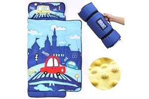 JERORAY Toddler Nap Mat for Daycare Preschool: Kids Sleeping Bag with Pillow and Blanket for Boys Girls Kindergarten Prek Naptime Slumber Bag Easy Roll up Extra Thick Long Padded