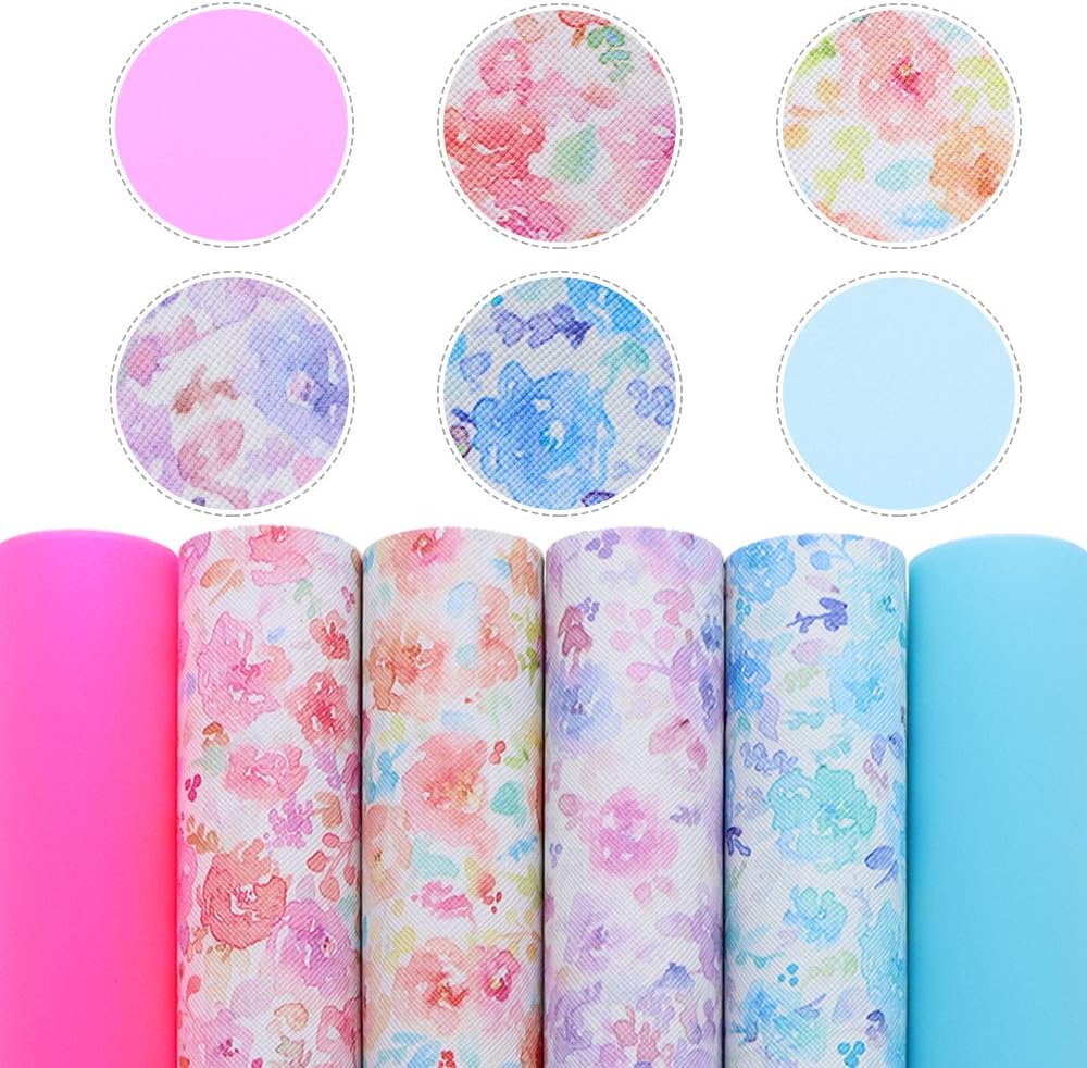 David AngieSolid Colors Floral Faux Leather Sheet Transparent Synthetic Leather Sheet Assorted 6 Pcs 7.7" x 12.9" (20 cm x 33 cm) for Earrings Hair Clips Headbands Covers Making (Floral)
